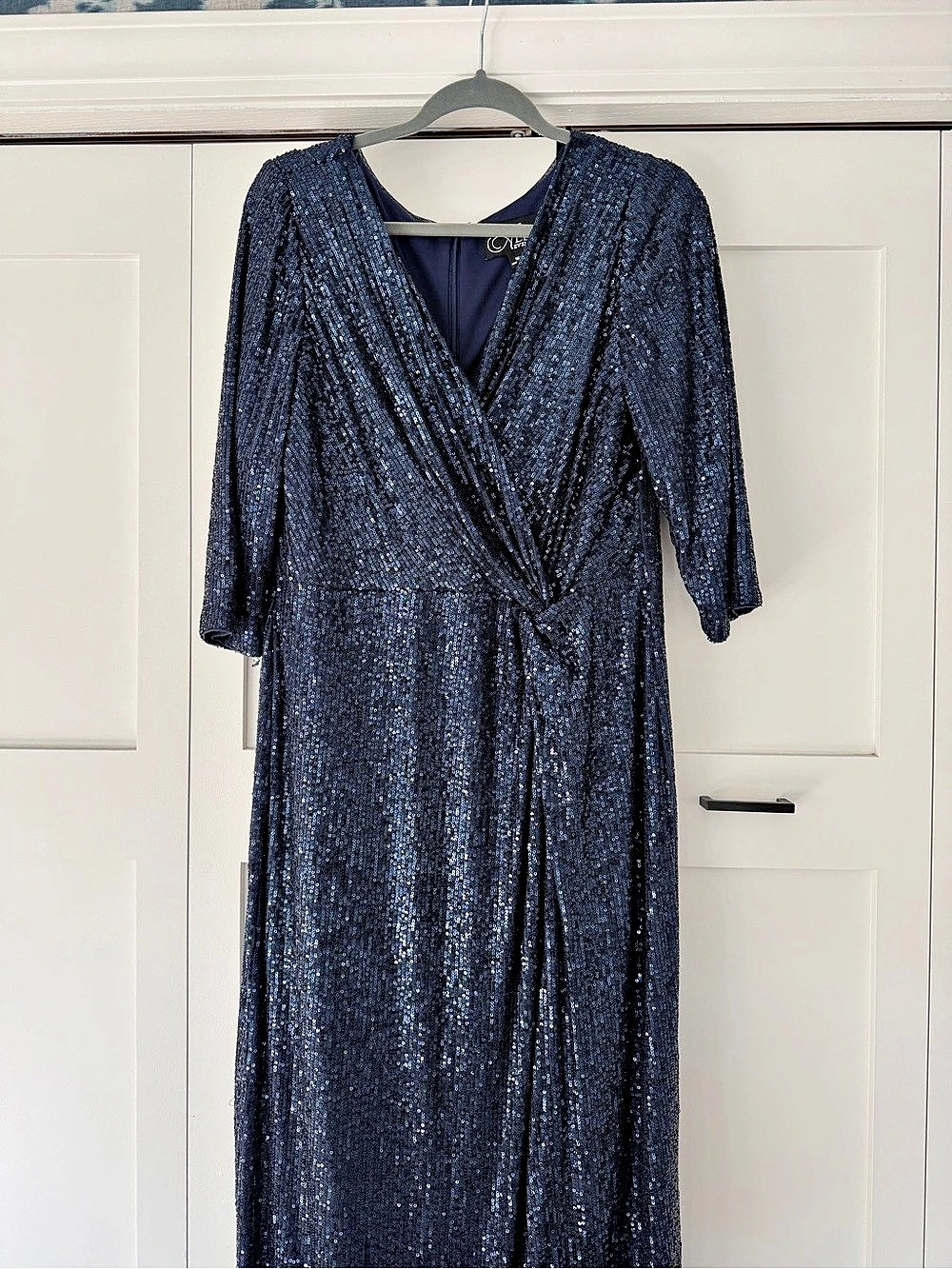 Alex Evenings Sequin Surplice V-Neck Long Dress Blue 16P